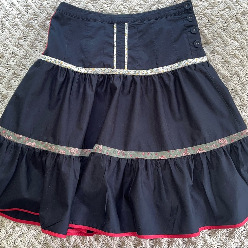 Elevenses Anthropologie Black Tiered Ruffled Twirl Peasant Skirt size 2